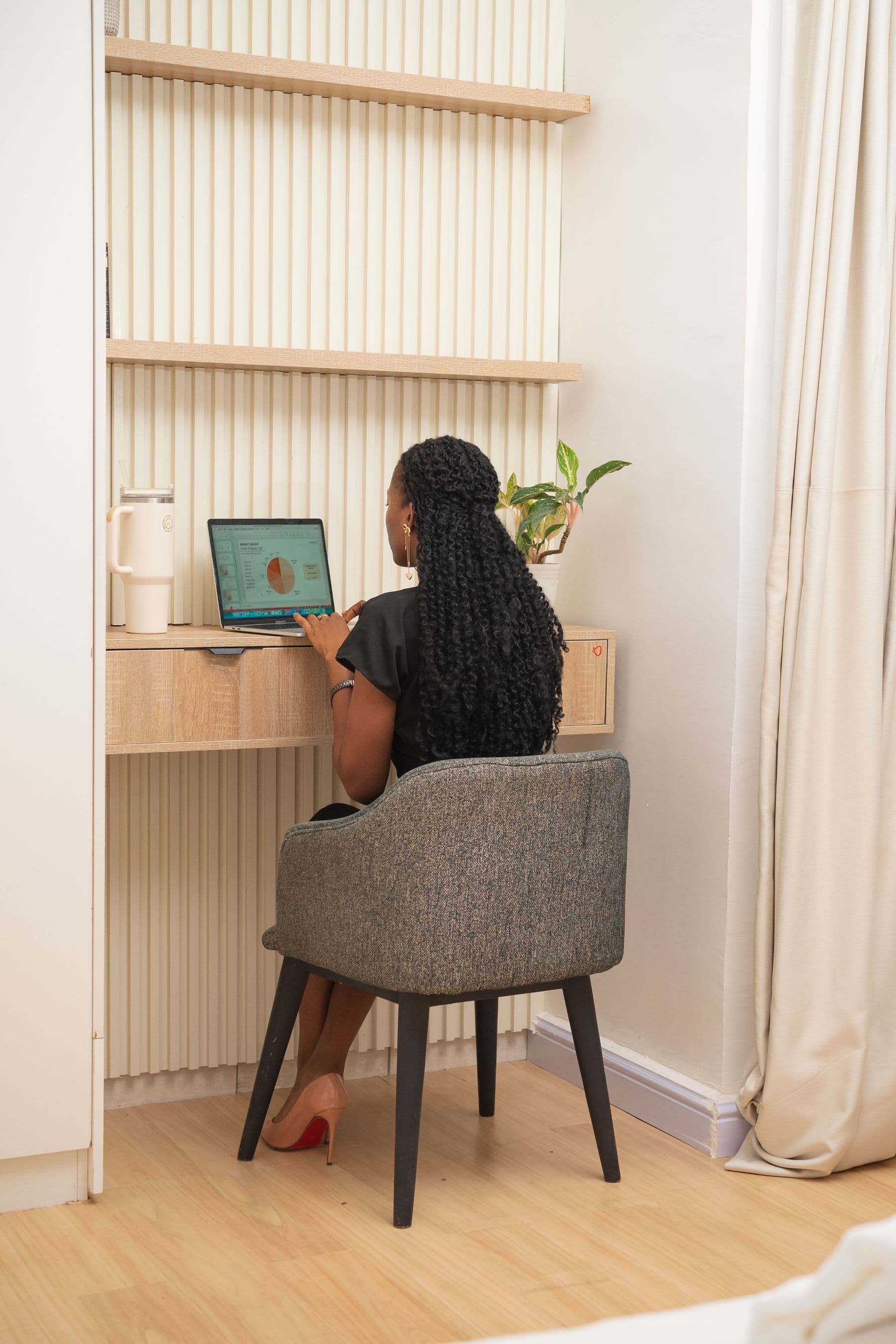 A resident using fibre internet from a home office